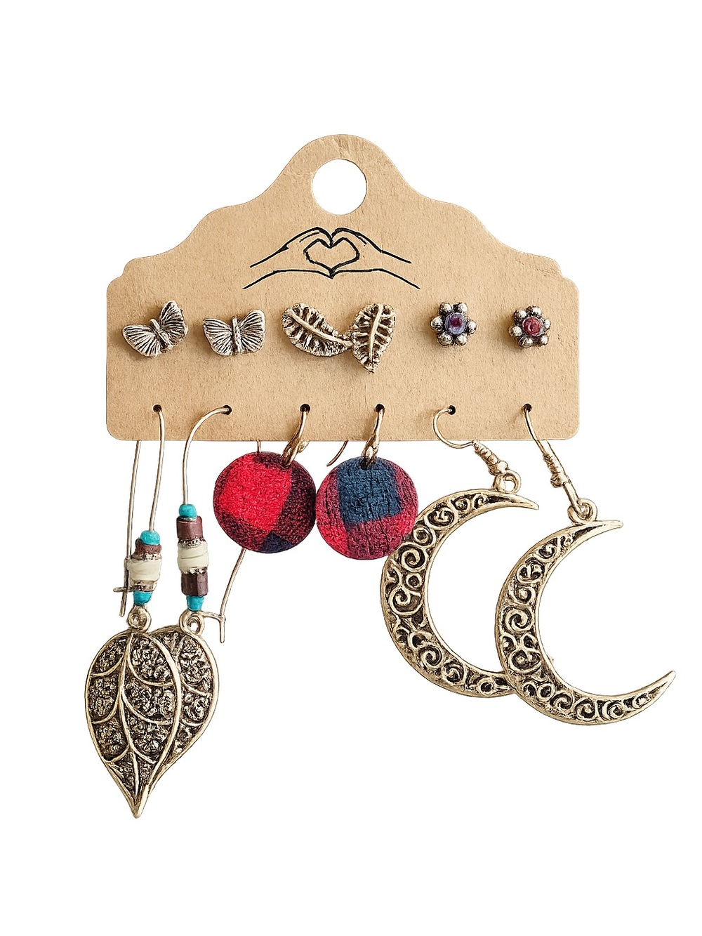 Boho Western Celestial Earring Bundle Moon Leaf Butterfly 6 Pairs
